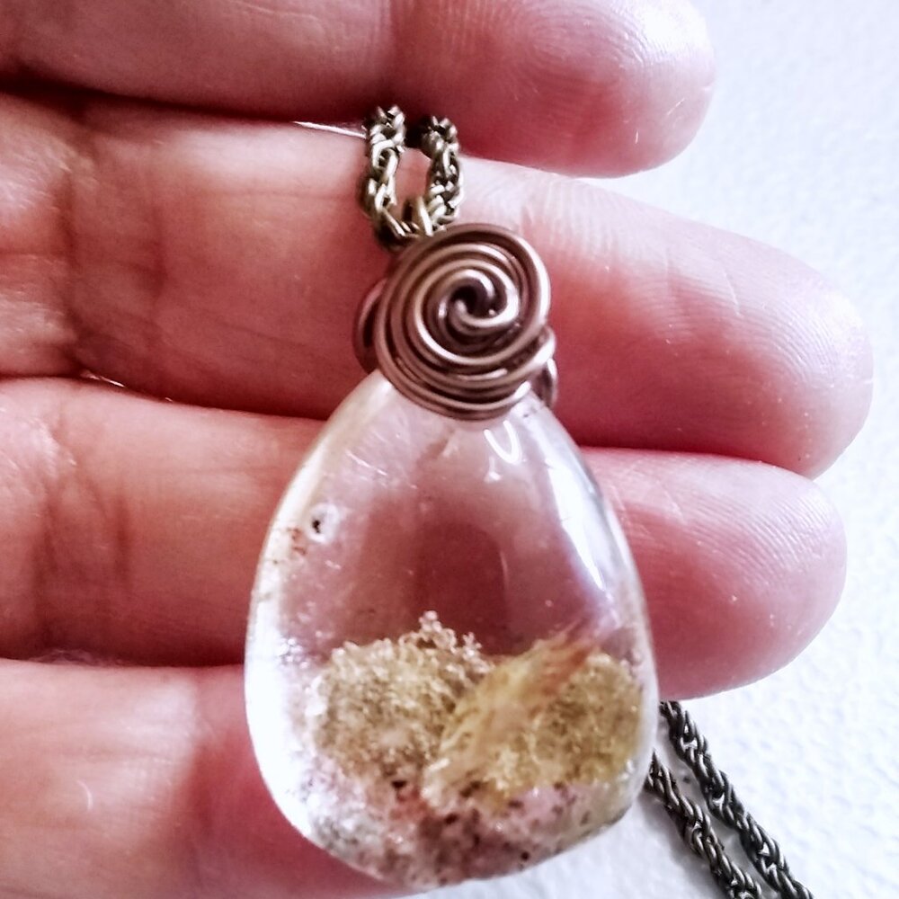 Heavy Clear Quartz Drop Pendant w. Natural Rock Inclusions +++ 23" Rope Chain - Picture 4 of 11
